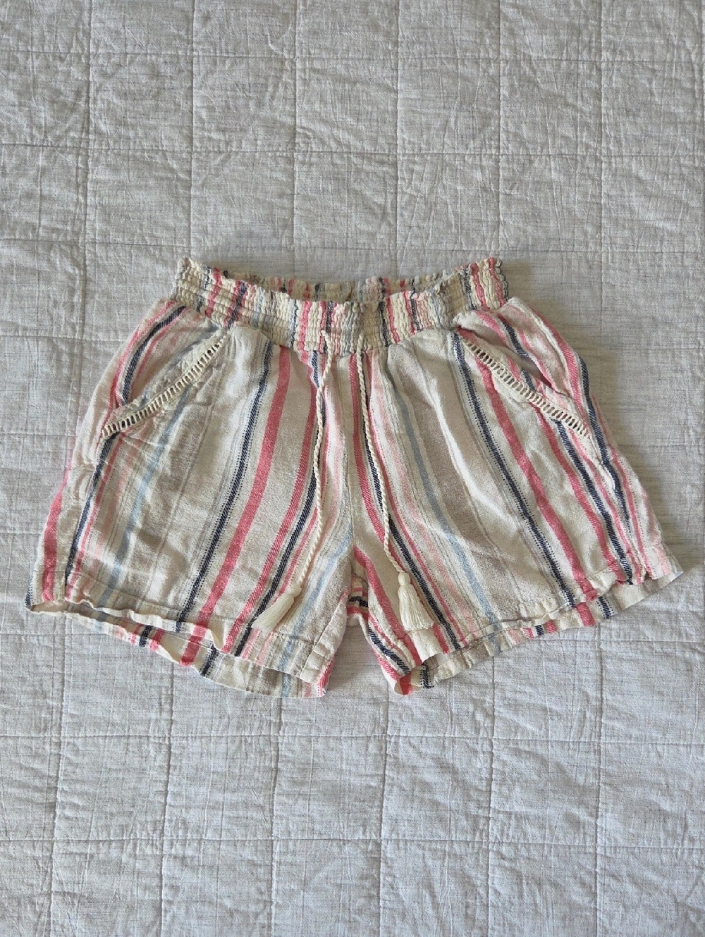 Briggs New York Cream Linen Shorts with Pink, Navy & Tan Stripes